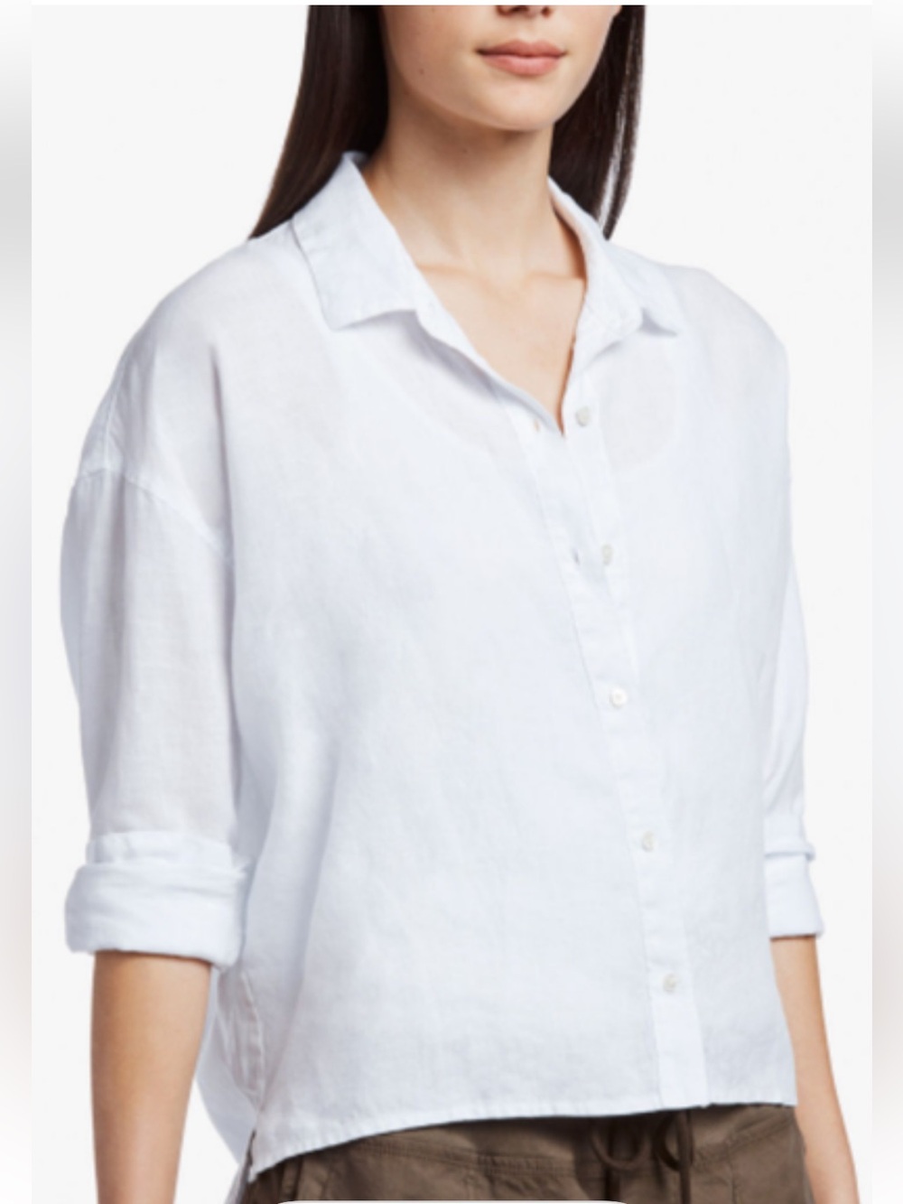 James Perse Beige Linen Button-Down Relaxed Shirt